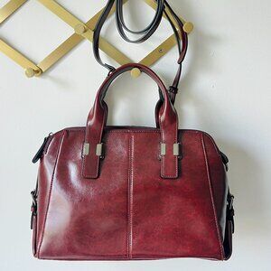 Large Leather Satchel Bag in Burgundy, NWOT